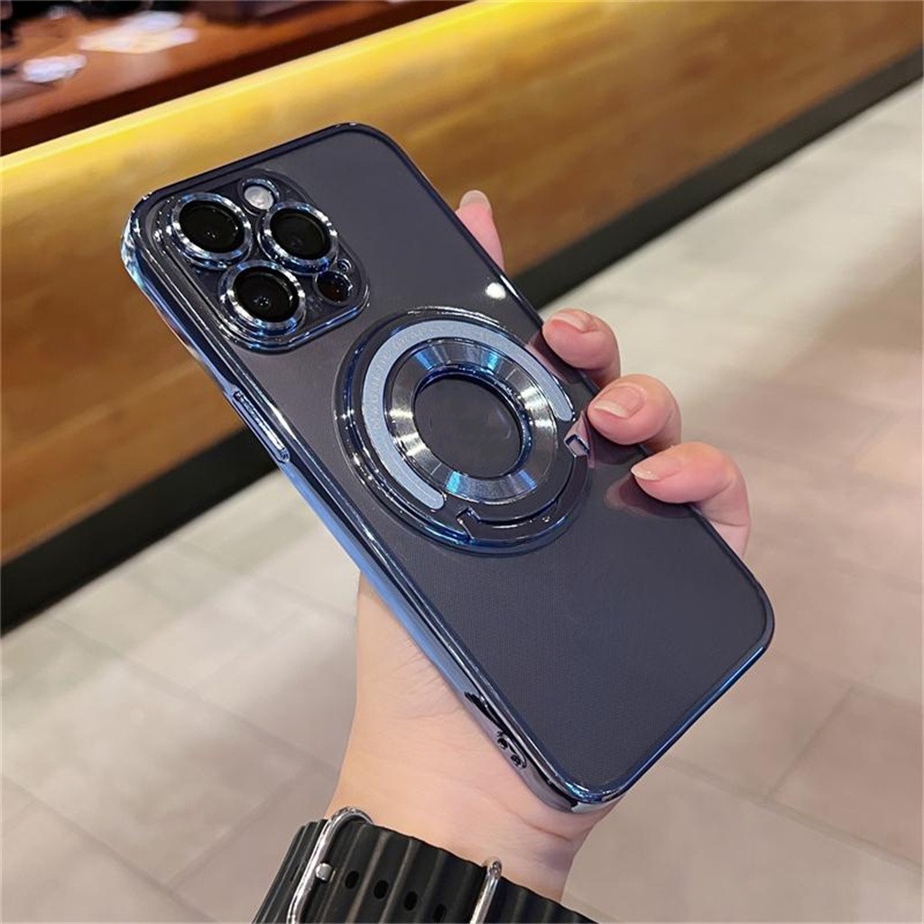 Casing Magnet Logam Mewah iphone 14 pro max plus case iphone 11 12 13 pro max case Kamera Perlindungan Lensa Dengan bracket shockproof protection soft case