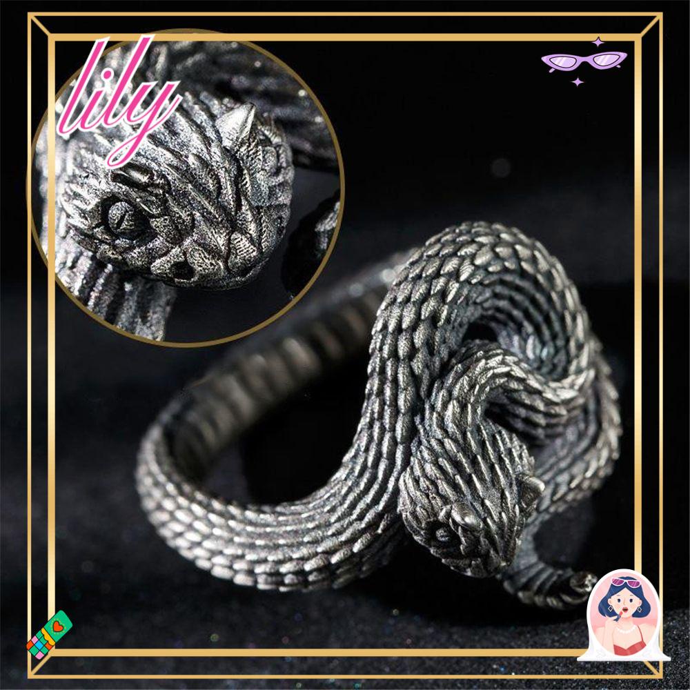 Lily Cincin Ular Fashion Perak Berlapis Batu Gothic Hip Hop Vintage