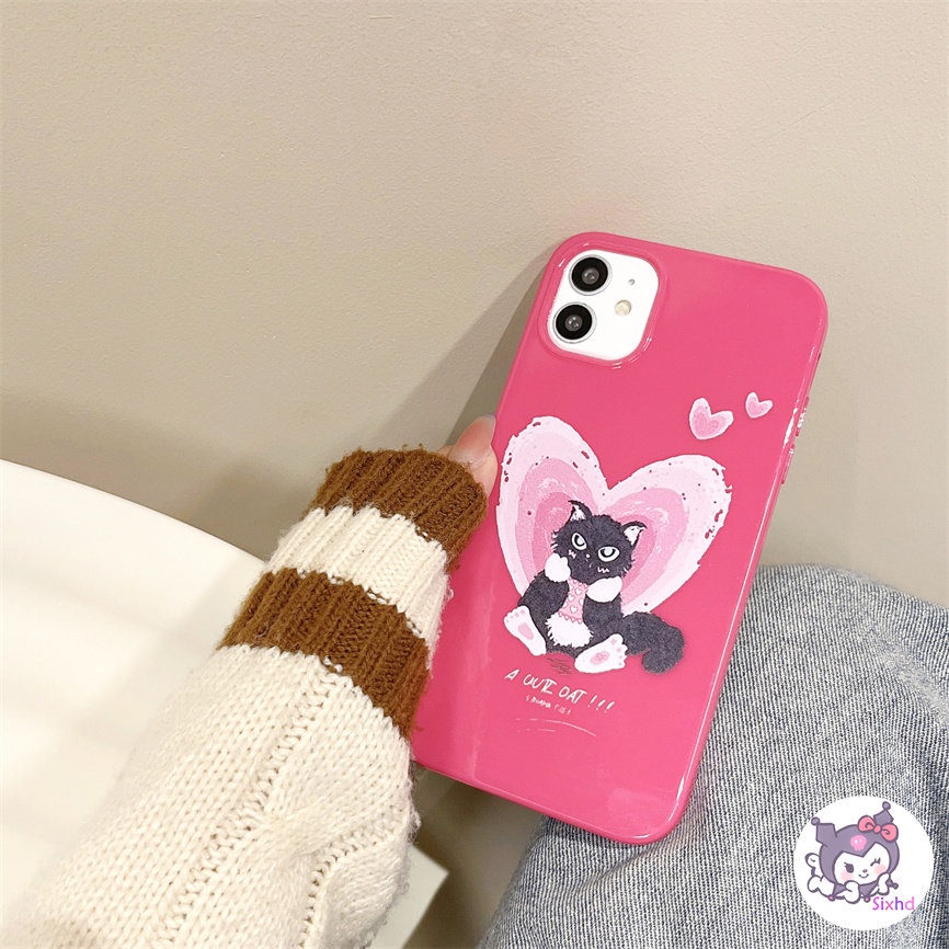 IPHONE Kompatibel Untuk Iphone14 13 12 11 Pro Max SE 2020 X Xr Xs Max8 7 6Plus Fashion Cinta Sederhana Kucing Hitam Silikon Premium Casing Ponsel Lembut Anti Jatuh Pelindung TPU Cover XJJJJ