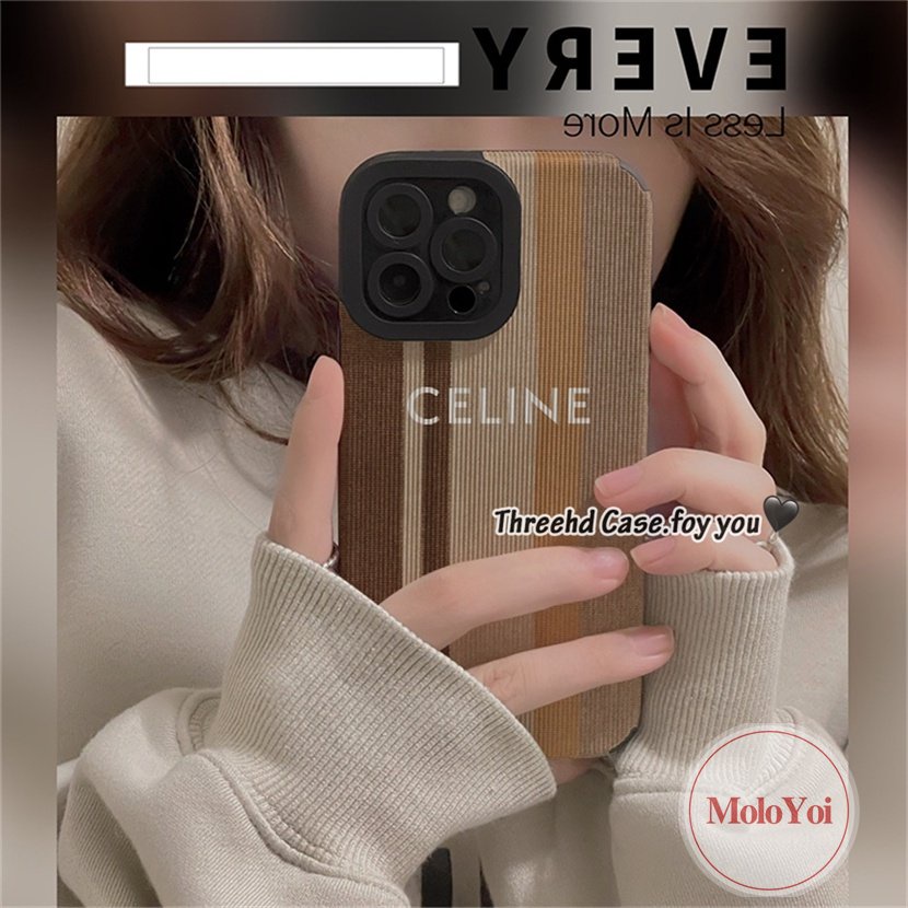 IPHONE Casing Ponsel Tpu Merek C.E.L.I.N.E Trendi Mewah Kompatibel Untuk Iphone7 8 Plus 11 Pro Max XR XS X Max11 13 12 14 Pro Max 7Plus Stiker Tekstur Kulit Bergaris Soft Cover