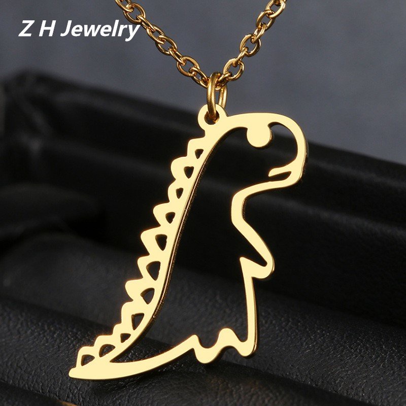 Zh Perhiasan Hip Hop Stainless Steel Kartun Dinosaurus Liontin Wanita Kalung Gothic Aksesoris Pesta