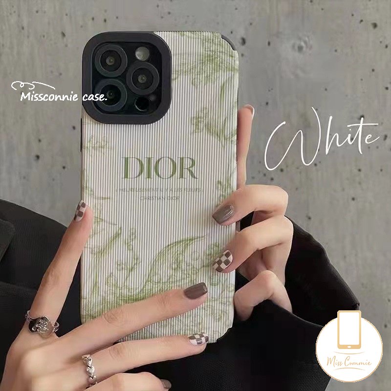 Retro Flowers Case Kompatibel Untuk IPhone 7Plus 14 11 12 13 Pro Max7 8 Plus XR X XS MAX Merek Trendi D.I.O.R Shockproof Lembut Mewah Tekstur Kulit Tpu Cover