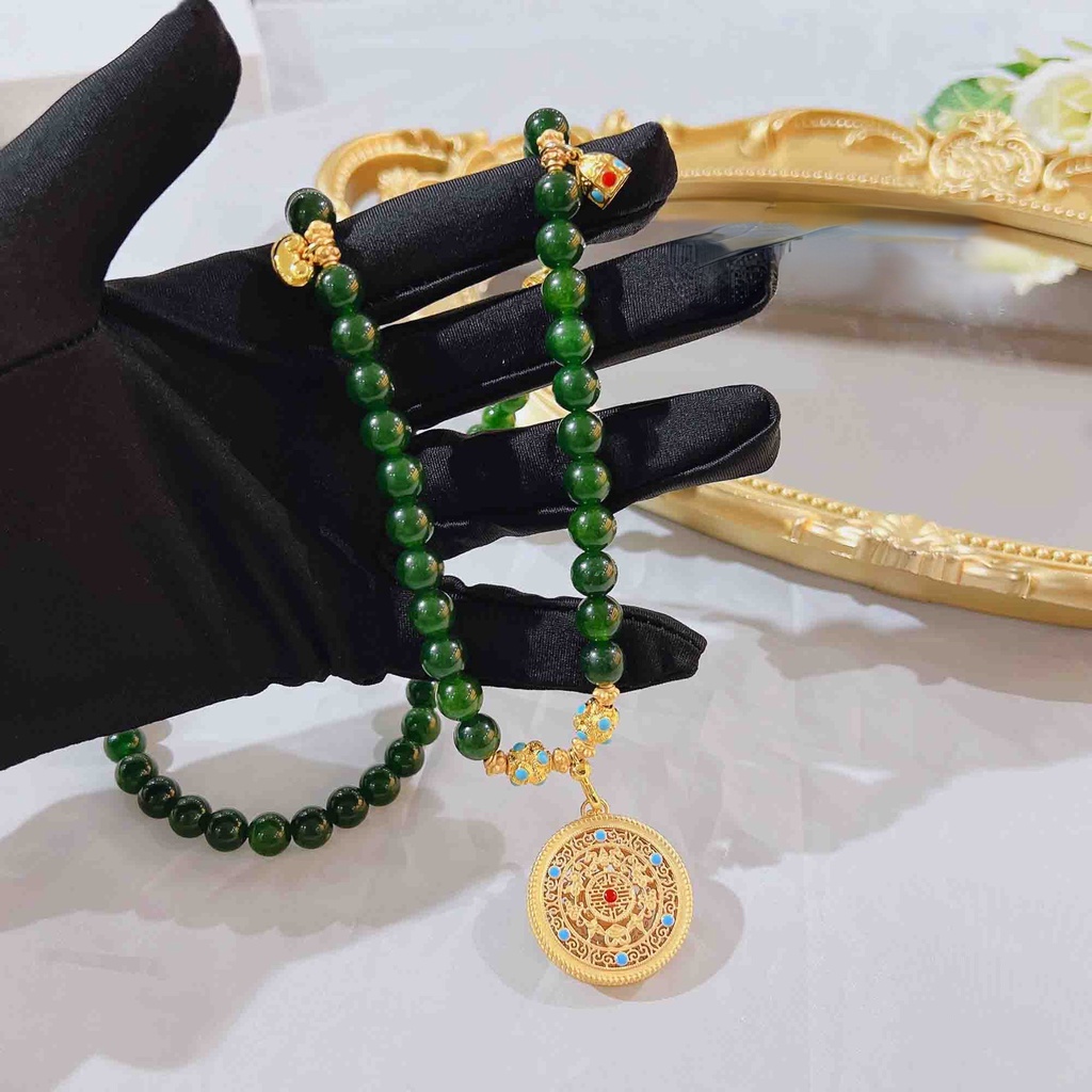 Goldkingdom Fashion Perhiasan Aksesoris Ready Stock Emerald Pearl Tag Kalung Multi-Cincin Gelang Emas Placer Aksesoris Ruyi Gelang Kalung Perempuan