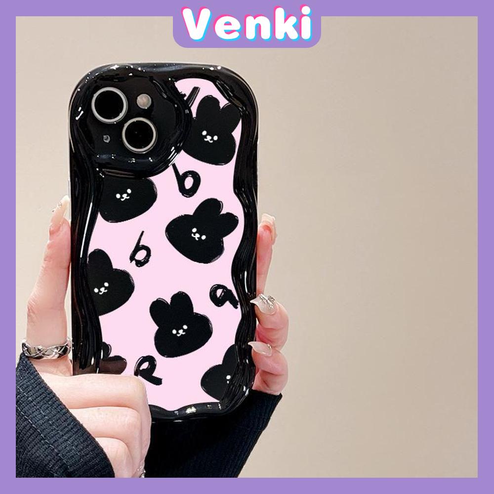 VENKI - For iPhone 11Phone Case Curved Wave Case Glossy Black TPU Airbag Shockproof Camera Case Cute Rabbit Compatible with iPhone 14 13 Pro max 12 Pro Max xr xs max 7Plus 8Plus