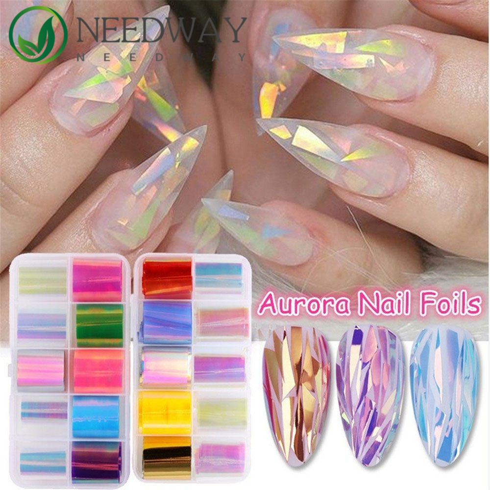 Needway   Aurora Stiker Kuku Manicure Laser Effect Mirror Hologram Nail Transfer Foils