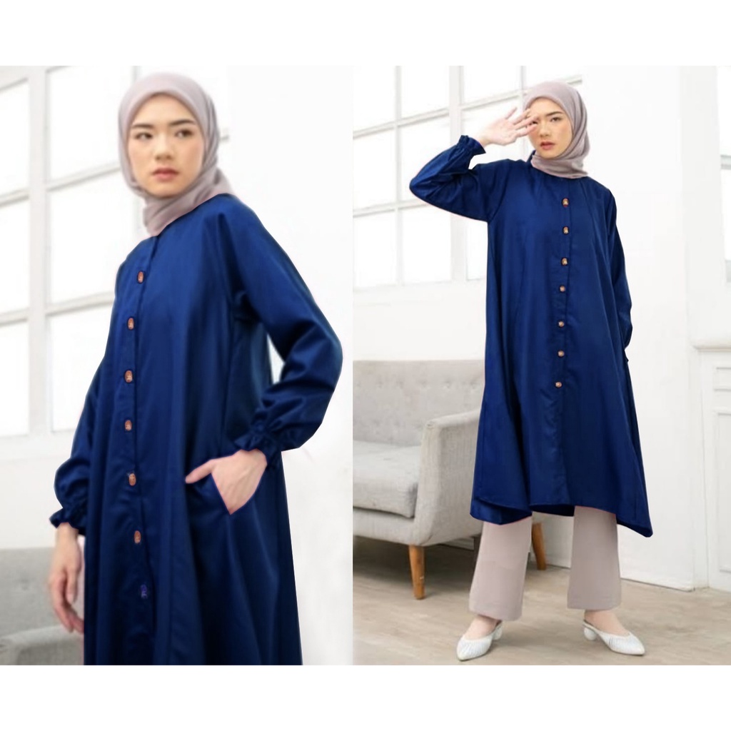 Pakaian Muslim Perempuan Dewasa Import Lengan Panjang Model Tunik Baju Syari Wanita Casual Branded