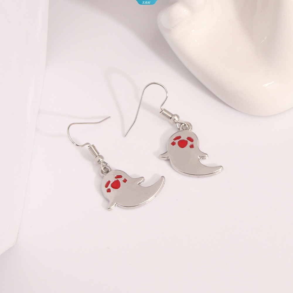 Hot Game Genshin Impact Cute Ghost Pendant Earring Cosplay Hu Tao Untuk Wanita Pria Earring Fashion Kostum Perhiasan Hadiah [ZK]