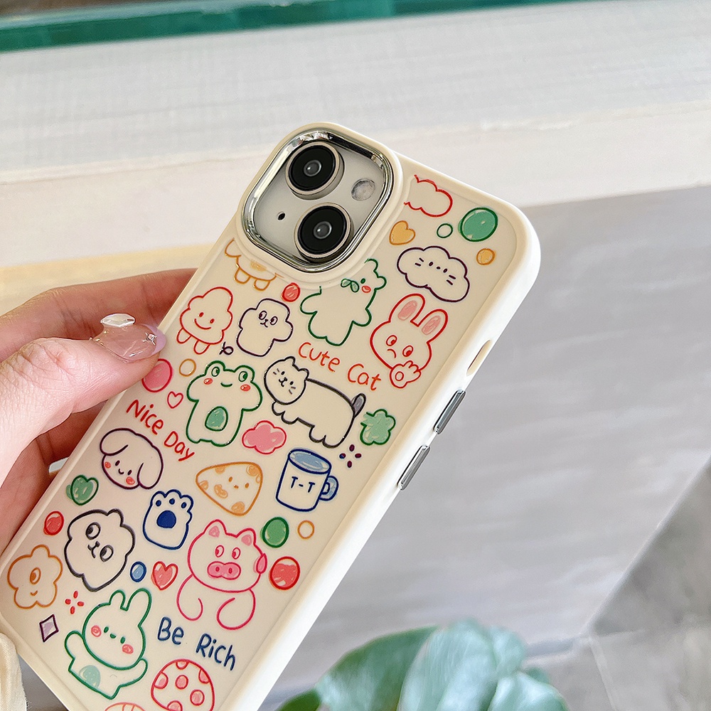 Casing IPhone Kompatibel Untuk Iphone11Korea Graffiti Line Animal14 Pro Max Casing Ip13 Pro Max Iphone12 Case Lembut TPU Belakang Sarung Hp