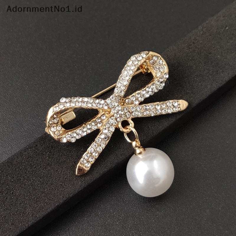 [AdornmentNo1] Bros Pin Ikatan Simpul Mutiara Vintage Untuk Wanita Rhinestones Brooch Designer Jewelry [ID]