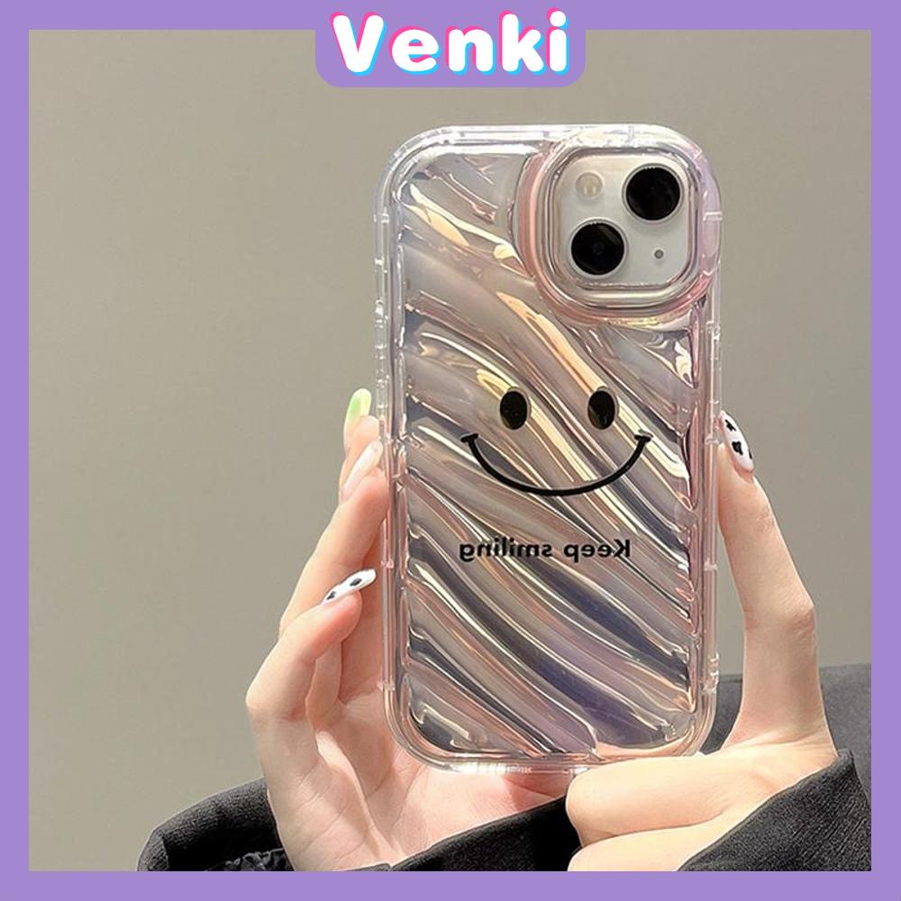 VENKI - For iPhone 11 iPhone Case Laser Reflective Transparent Phone Case TPU Soft Shockproof Airbag Case Protective Smile Face English Compatible with iPhone 14 13 Pro max 12 Pro