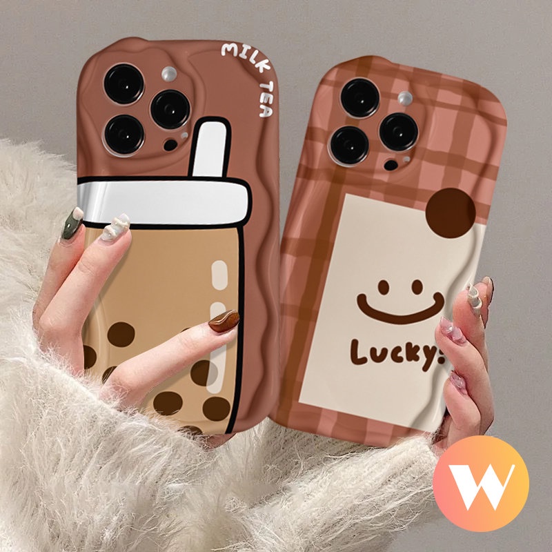 Soft Case 3D Wavy Curved Edge Soft Case Kreatif Untuk Realme C11 C20A C25 C31 C33 C30 C12 C25Y C20 C25s C55 C15 C35 C21 5 5s 9i 6i 7i 5i C3 C21Y C17 Kartun Smiley Lucu Susu Teh Casing
