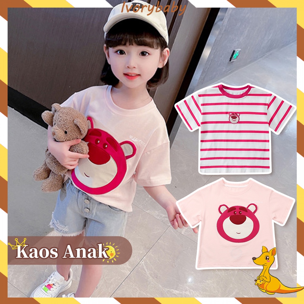 Ivorybaby Pinky bear T-shirt Kaos anak perempuan katun Baju anak cewek
