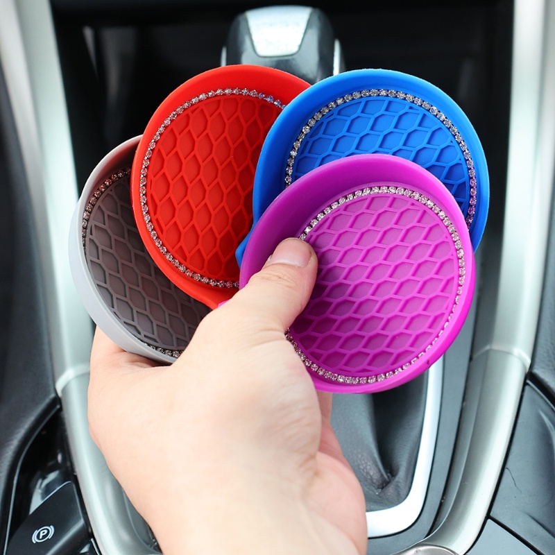 1pc Mobil Diamond Coaster Slot Cangkir Air Non-Slip Mat Bling Tahan Air Silicone Pad Cup Holder Gadget Auto Interior Aksesoris