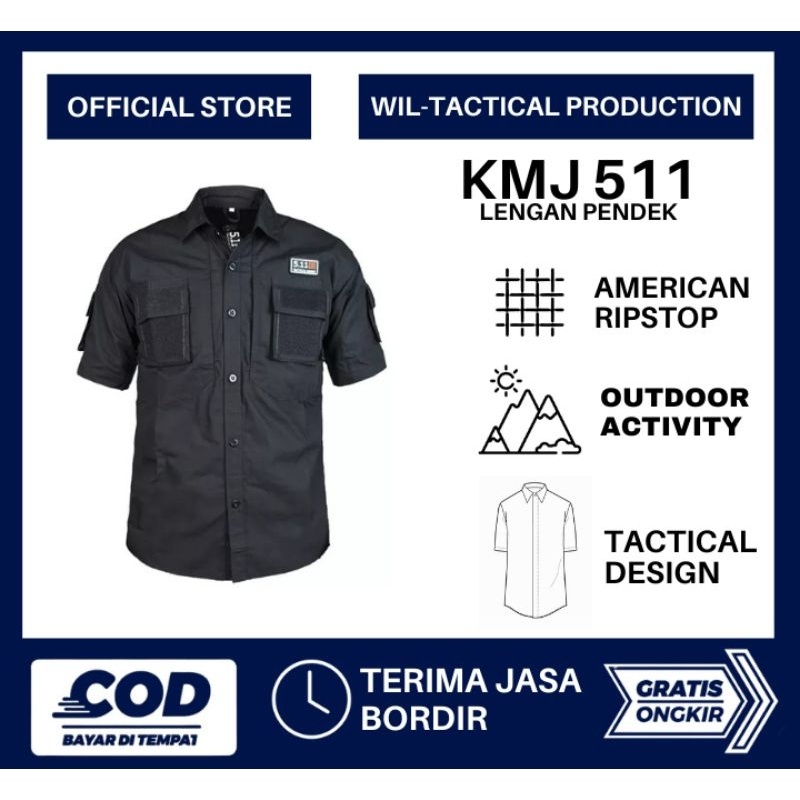 Kemeja Kerja Lapangan Pria Lengan Pendek Tactical 511 Original Bahan American Ripstop Ukuran Jumbo