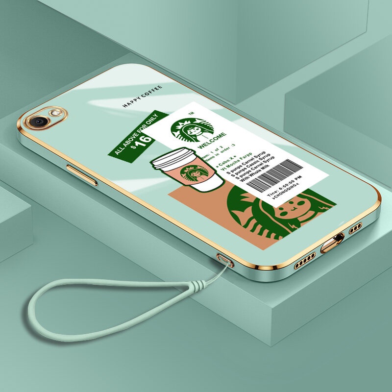 【Free Lanyard】Casing For Vivo Y75 V25 Z1 Pro 4G 5G Luxury Soft Plating Square Drop-proof  Starbucks 