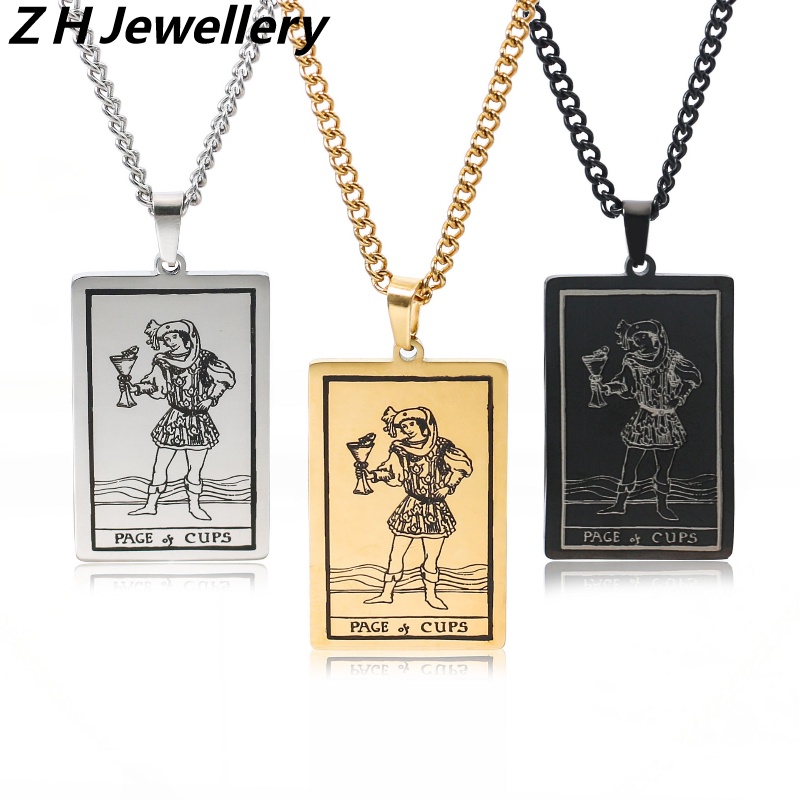 Z H Perhiasan Vintage Waite Holy Grail Tarot Liontin Fashion Pria Anti Karat Kalung Hip Hop Baja Titanium Aksesoris Pesta