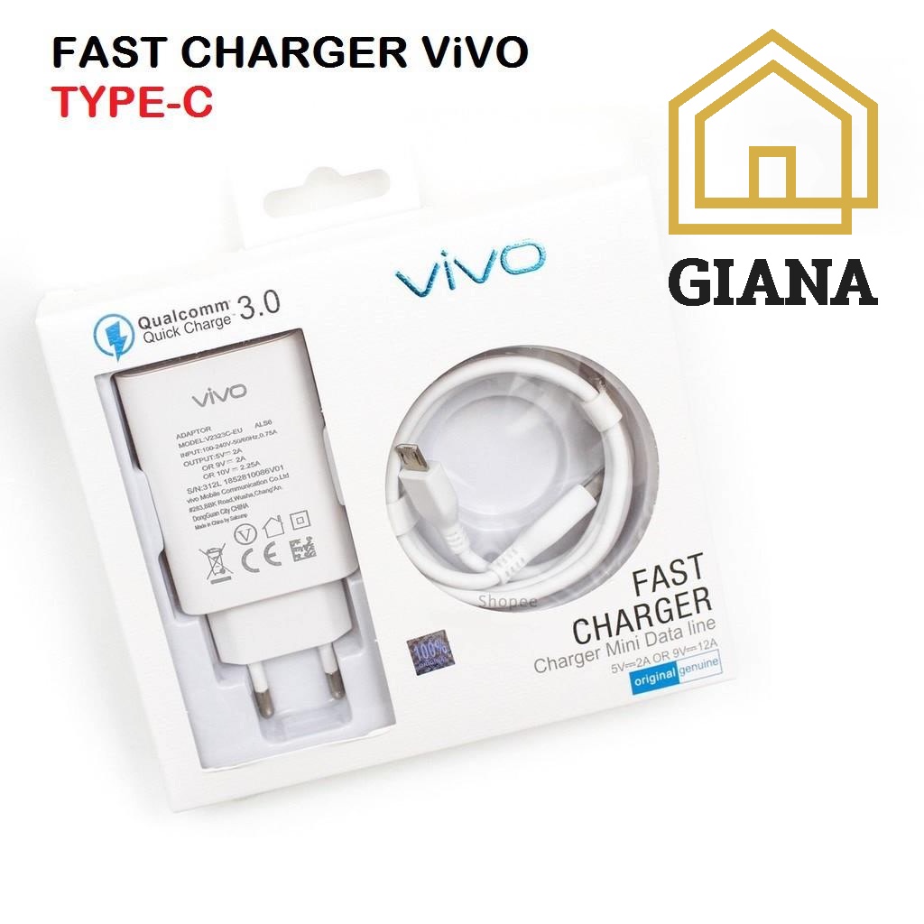 ORIGINAL Vivo Fast Charging USB Type C dan Micro USB Qualcomm 3.0 Quick Charge