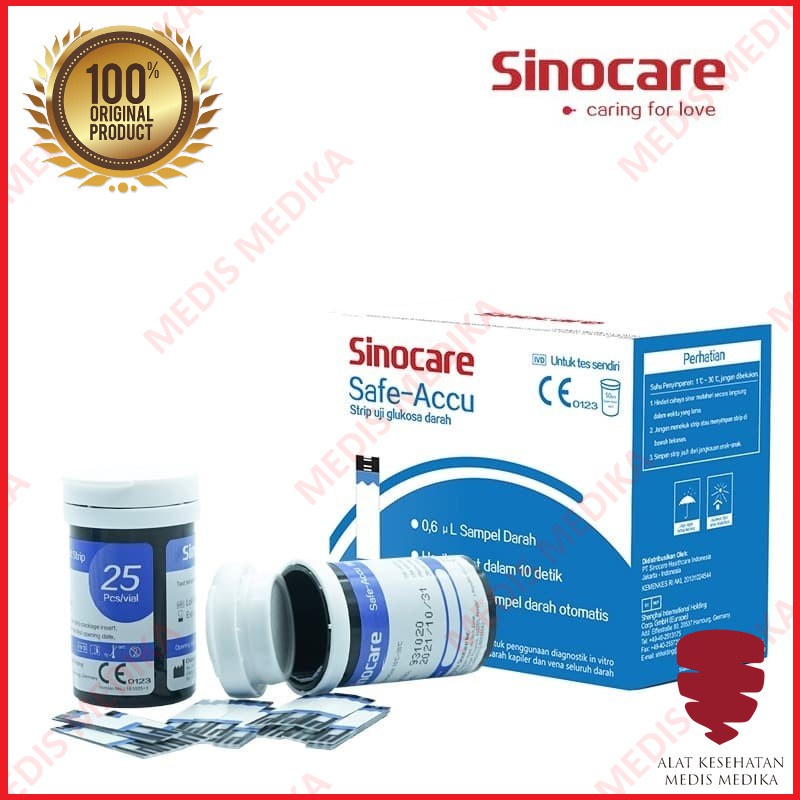 Strip Cek Gula Darah Sinocare Safe-Accu Test Uji Glucose Refill Isi 50