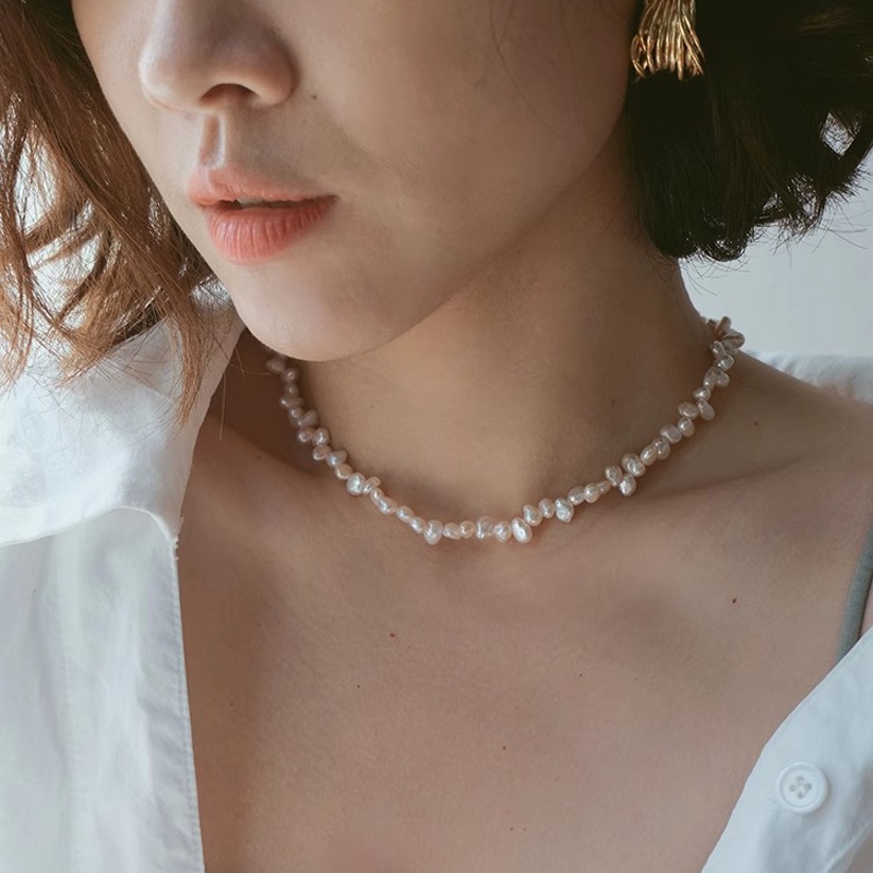 Roselife Baroque Irregular Pearl Beaded Choker Necklace Untuk Wanita Gadis Chic Rantai Tulang Selangka Kalung Pendek Perhiasan Aksesoris