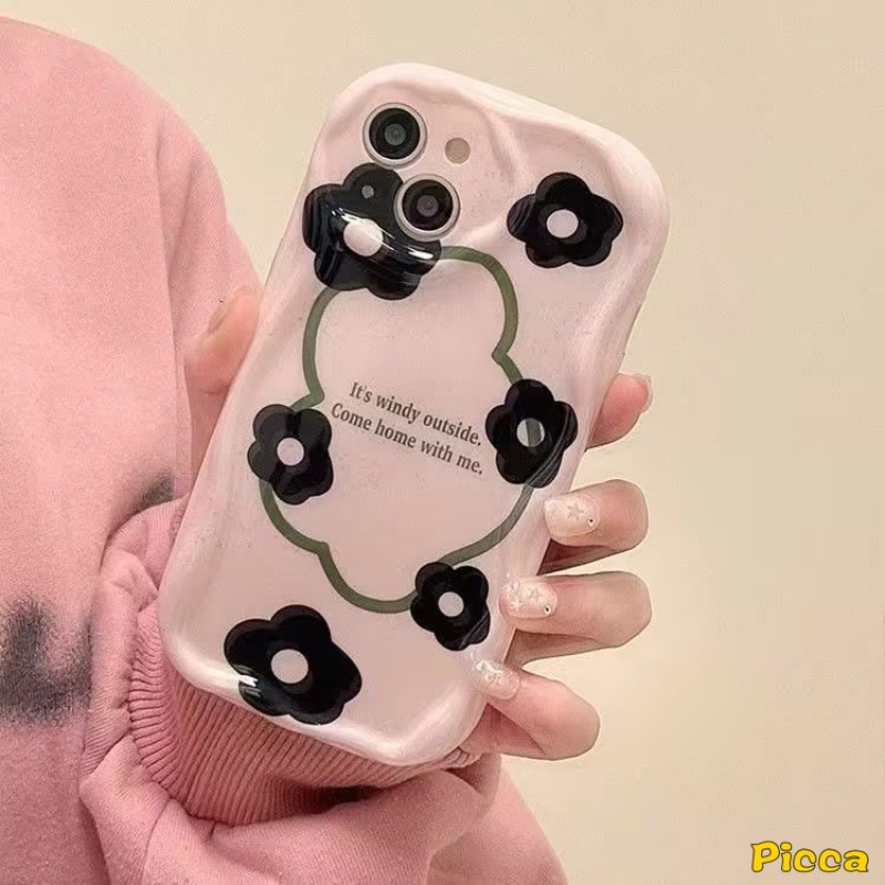Casing Bunga Retro Hitam Untuk Realme C53 C25 C3 C15 C21 C55 5 9i 5i 7i 6i 5s C31 C21Y C17 C33 C25s C30 C35 C12 C11 C25Y C20 Fashion Art Fresh Flowers 3D Wavy Curved Edge Soft Cover