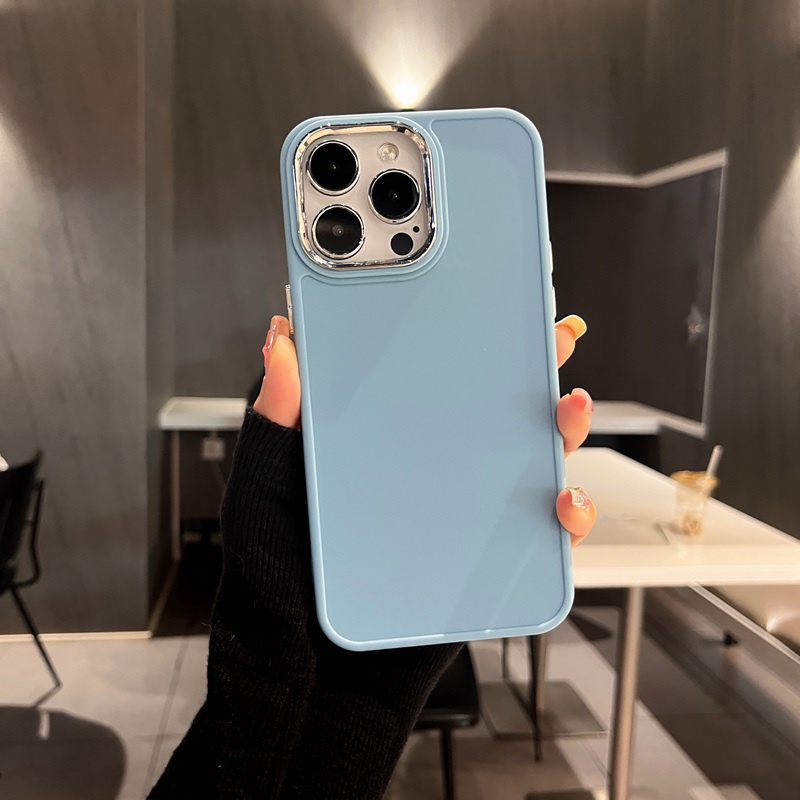 Electroplated Lens Frame Silicone Soft Case IPhone 6S Plus 7 8 14 Plus 7+ 8+ XR XS Max 11 12 13 14 Pro Max SE 2020 Women's Gift Gray Blue Pretty Phone Case