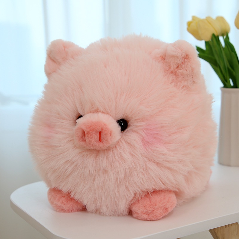 Bantal Piggy Mewah Lucu Mainan Boneka Bentuk Bola Pink Berambut Panjang Untuk Anak