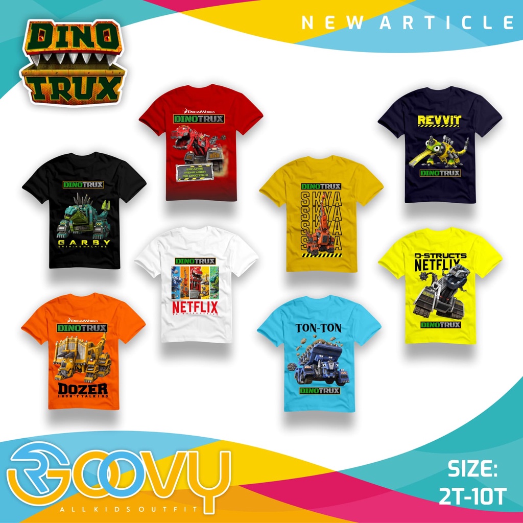 Kaos Lengan Pendek Anak Cowok Atasan Laki Laki Motif DinoTrux Usia 2 - 8 Tahun