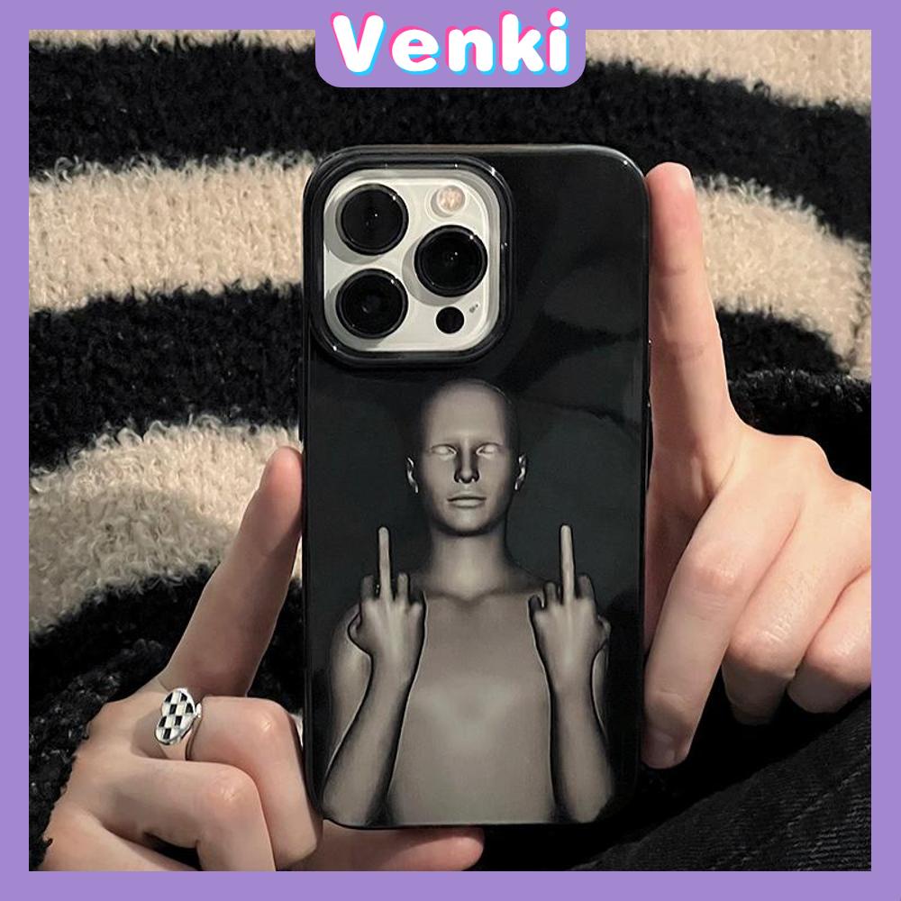 VENKI - Untuk iPhone 11 iPhone Case Hitam Glossy TPU Soft Case Shockproof Perlindungan Kamera Abstrak Lucu Gambar Kompatibel dengan iPhone 14 13 Pro max 12 Pro Max xr xs max 7 8Plus