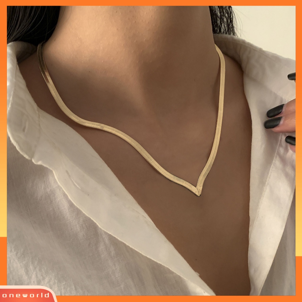 [ONE] Wanita Kalung Rantai Ular Datar V-shaped Perhiasan Hip Hop Ringan Choker Kalung Perhiasan Hadiah