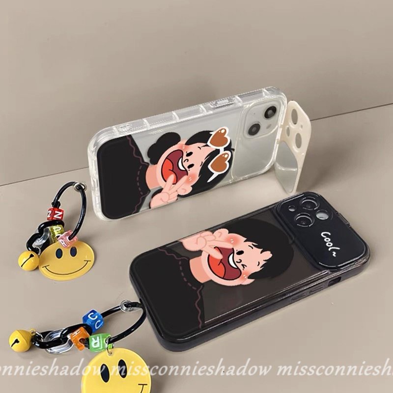 Casing Cermin Make Up Flip Kreatif Kompatibel Untuk IPhone XR 11 14 13 12 Pro Max7 8 14 Plus 7Plus X XS MAX SE 2020 11 14 Lovely Boy Girl Sweet Couple Shockproof Soft TPU Cover