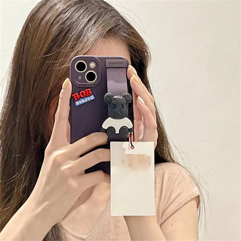 IPHONE Casing Beruang Violent Ungu Tua Untuk Iphone14 13 12 11 Pro Max Tali Tangan Soft Case