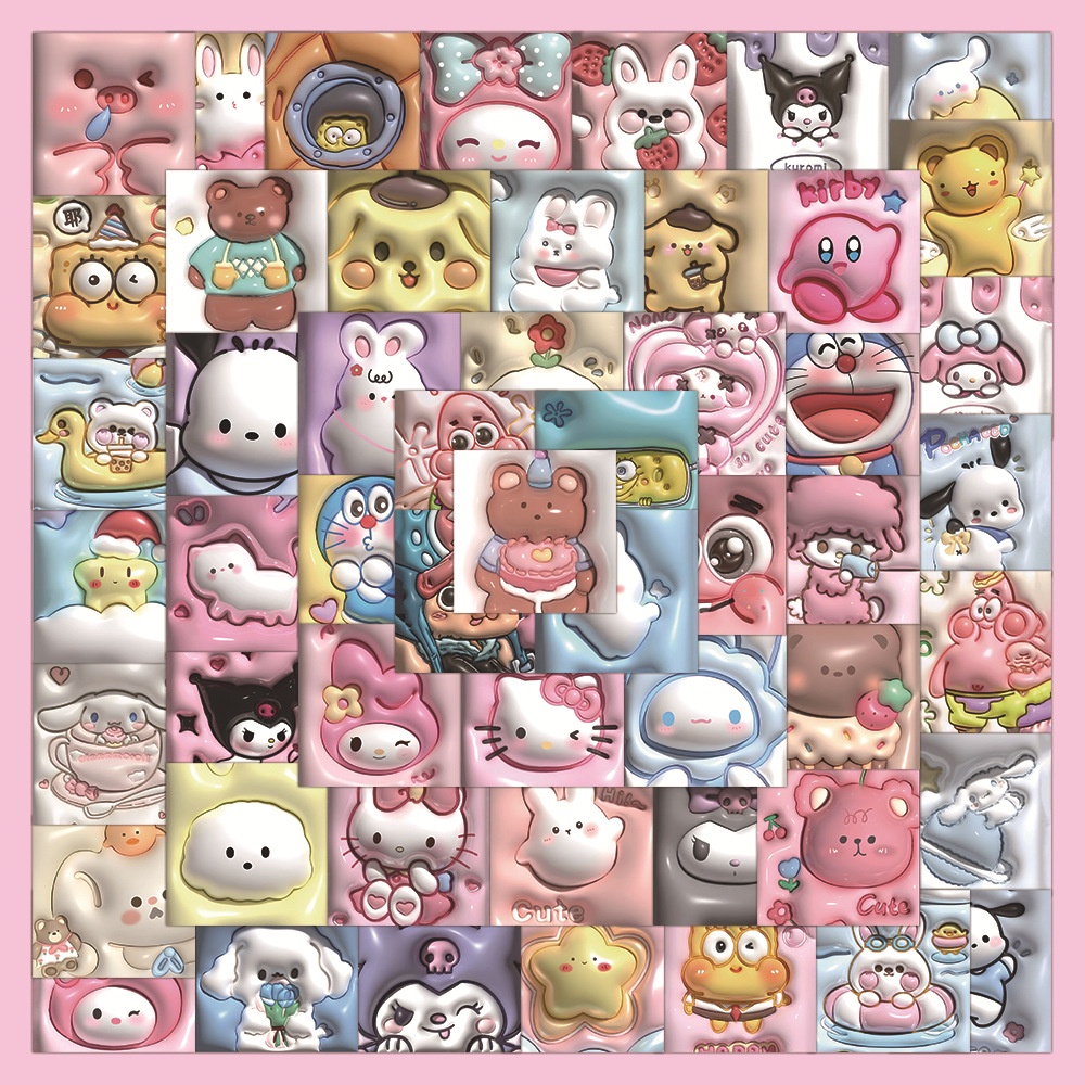60 /100pcs 3D Sanrio Stiker Untuk Cangkir Air Koper Dekorasi Kartun Lucu Tahan Air Stiker Alat Tulis Sticker