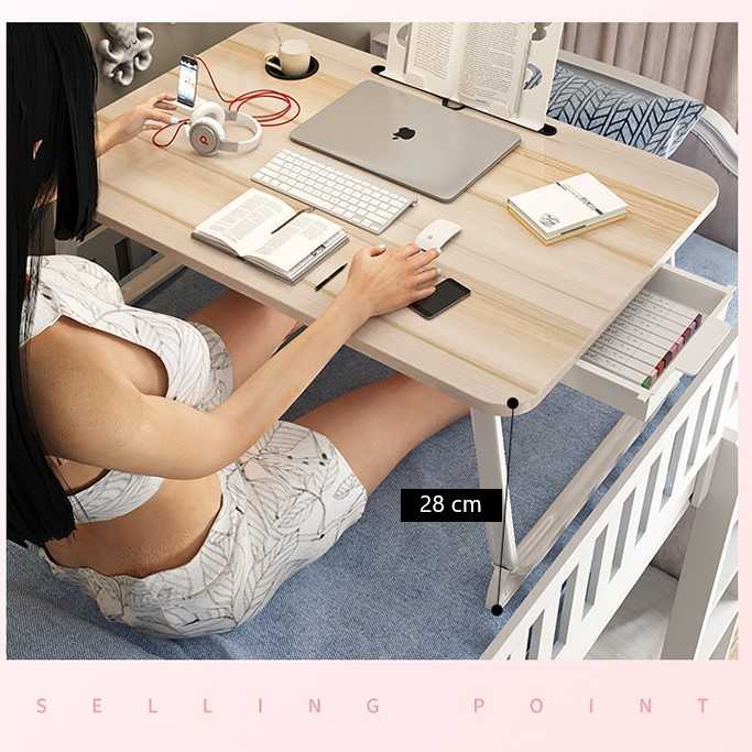 BOUSSAC Meja Lipat Laptop Foldable Bed Table with Drawer Cup Holder - BO-67