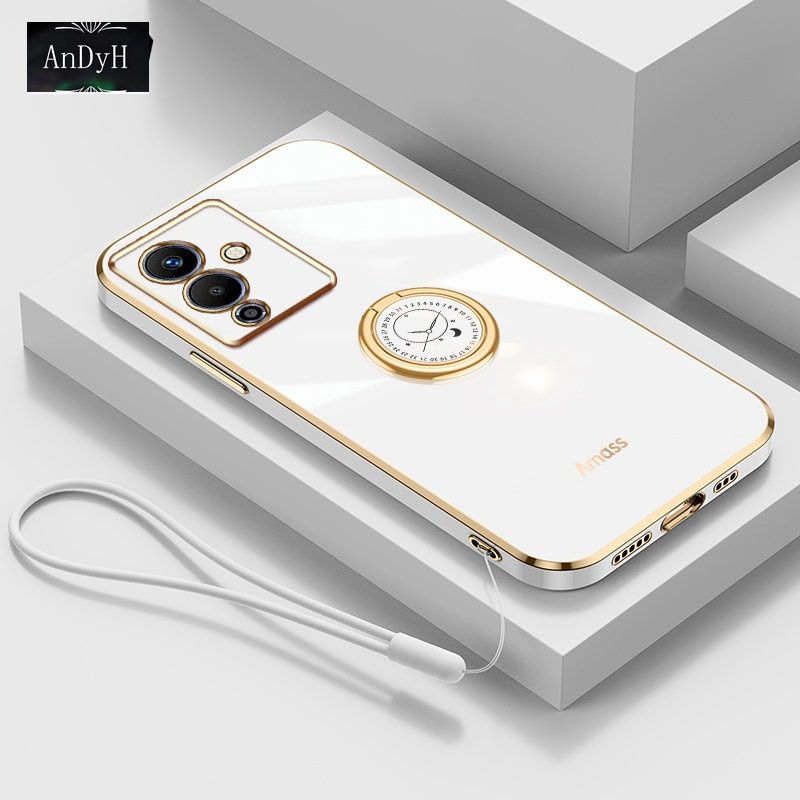 Andyh Casing Ponsel Silikon Ultra Tipis Untuk Infinix Note12 Pro 4G 5G X671B X676B Deluxe Fall Protection Gold Band Dengan Jam Cincin Dan Lanyard Gratis