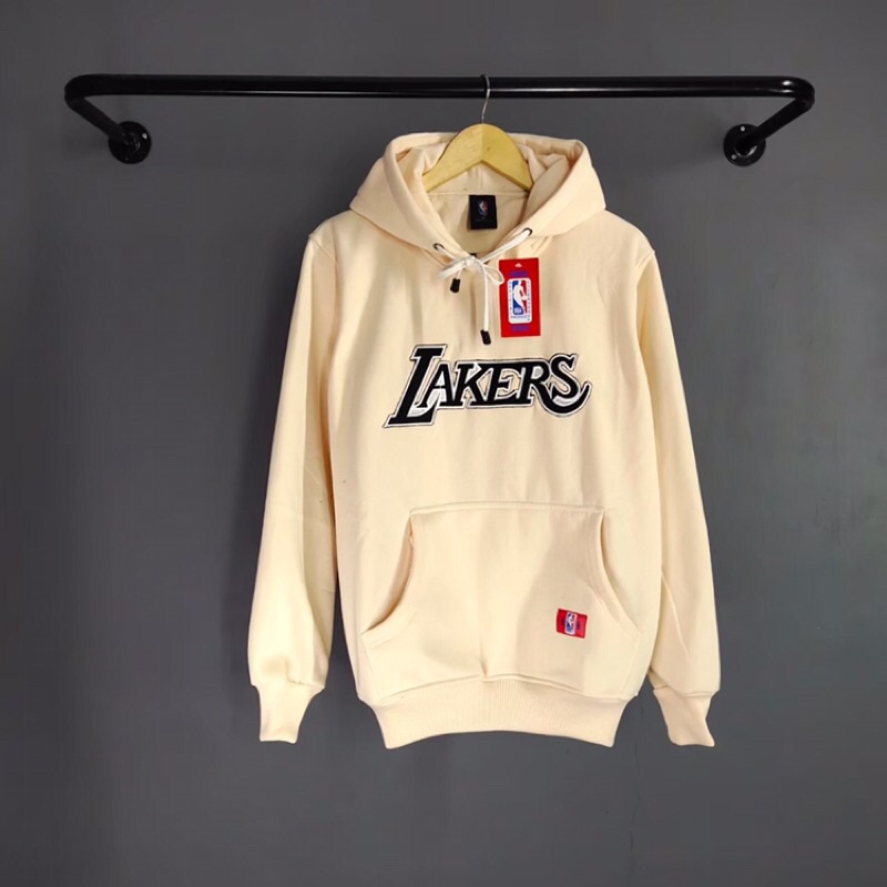 HOODIE SWEATER PRIA WANITA LAKERS  LOGO BORDIR PREMIUM / SWEATSHIRT LAKERS HITAM/ CREAM/ YELLOW / BA
