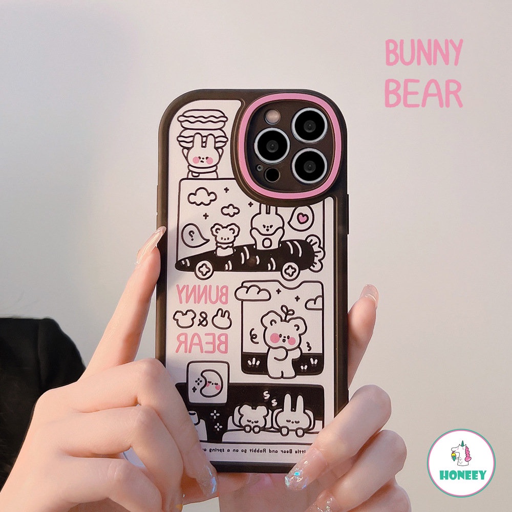 Casing Ponsel Ilustrasi Kelinci Beruang Lucu Untuk iPhone 14 Pro Max13 12 11 Pro Max XS XR 7 8 Plus Graffiti Warna-Warni Lembut TPU Shockproof Penutup Belakang