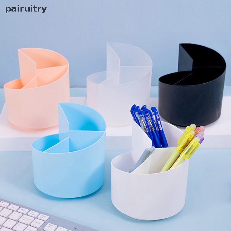 Prt Putar al Anti Cacat Kotak Bulat Pensil Storage Box 3kisi Tempat Penyimpanan Pen Holder Makeup Brush Storage Bucket PRT