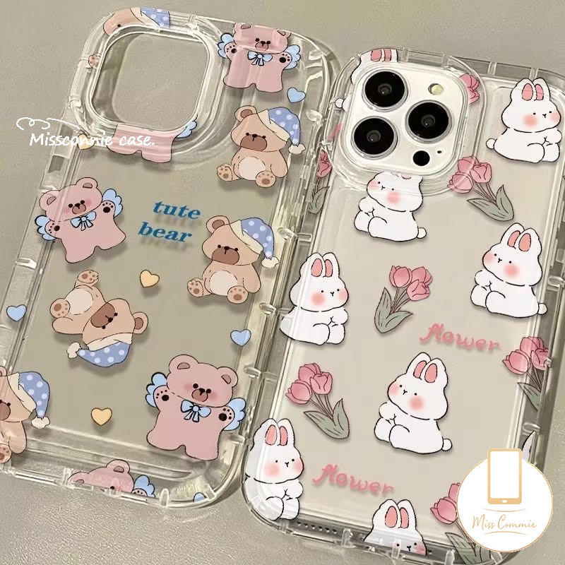Casing Bening Kartun Kelinci Beruang Lucu Untuk Realme C53 C25s C33 C25Y C21Y C35 C15 5s 7i 9i 5 6i 5i C12 C17 C20 C11 2020 C30S C25 C55 C2 C1 C3 C30 C11 Bunga Tulip Airbag Soft Cover
