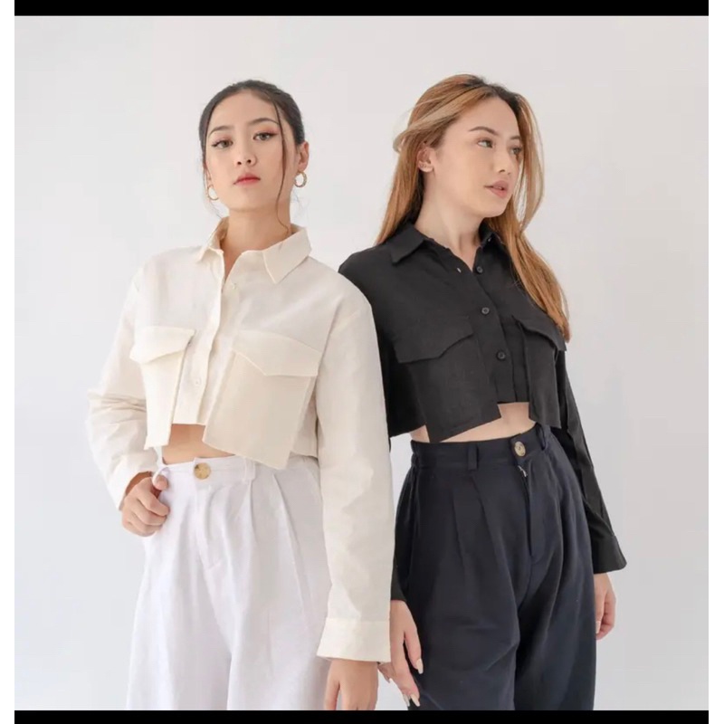 BEFAST - ZRD OOTD WANITA HEM SYEL / DITTO KEMEJA CROP / HEM Crop Wanita Model Terbaru / OOTD Wanita Ala Korean Style / Pakaian Kekinian Remaja ABG Trendy / Kemeja Crop Lengan Panjang / Outfit Hangout Wanita Trendy