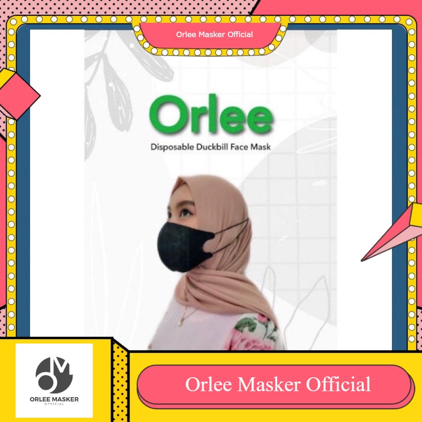 MASKER ORLEE  DUCKBILL HITAM  Headloop  (tali hijab), KEMENKES