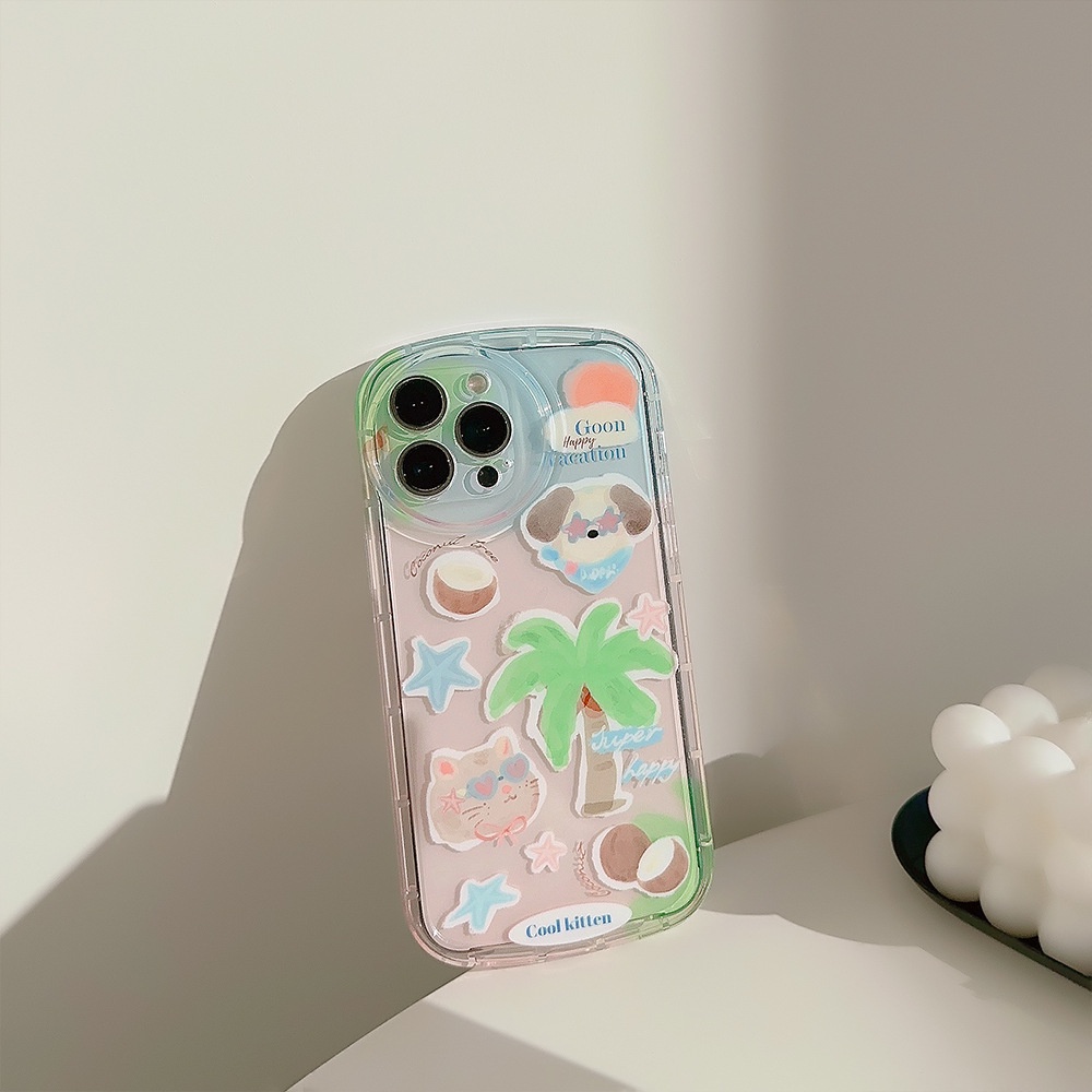 IPHONE Musim Panas Pohon Kelapa Ponsel Transparan Lembut IMD Case Shockproof Cover Untuk Iphone11 12 13 14 PLUS PRO MAX