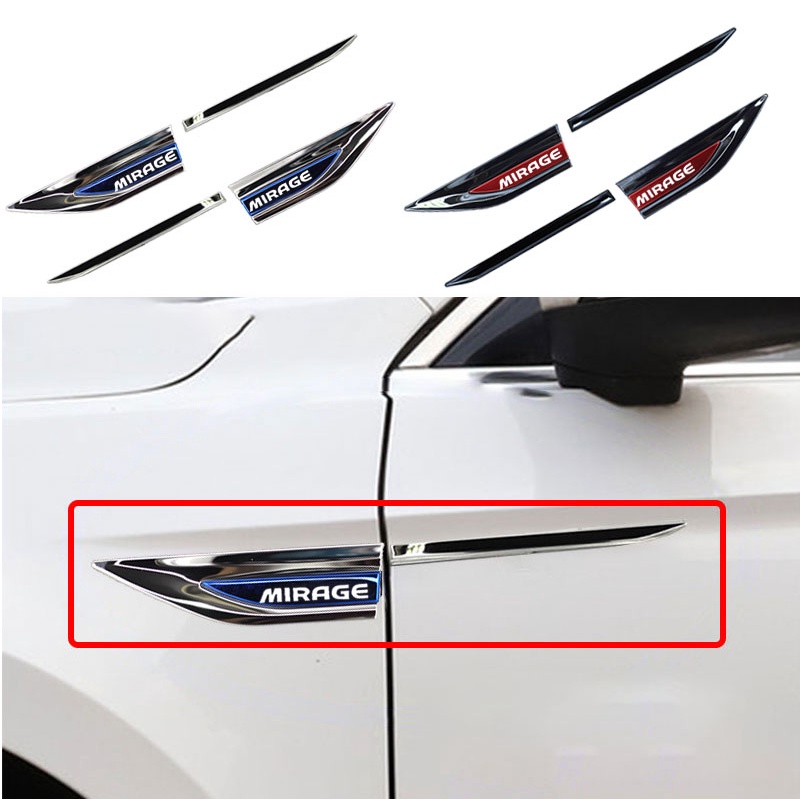 1set Stiker Logo Sisi Logam Spakbor Pintu Mobil Stainless (Kiri Kanan) Untuk Aksesoris Mitsubishi Mirage G4 G5 G3