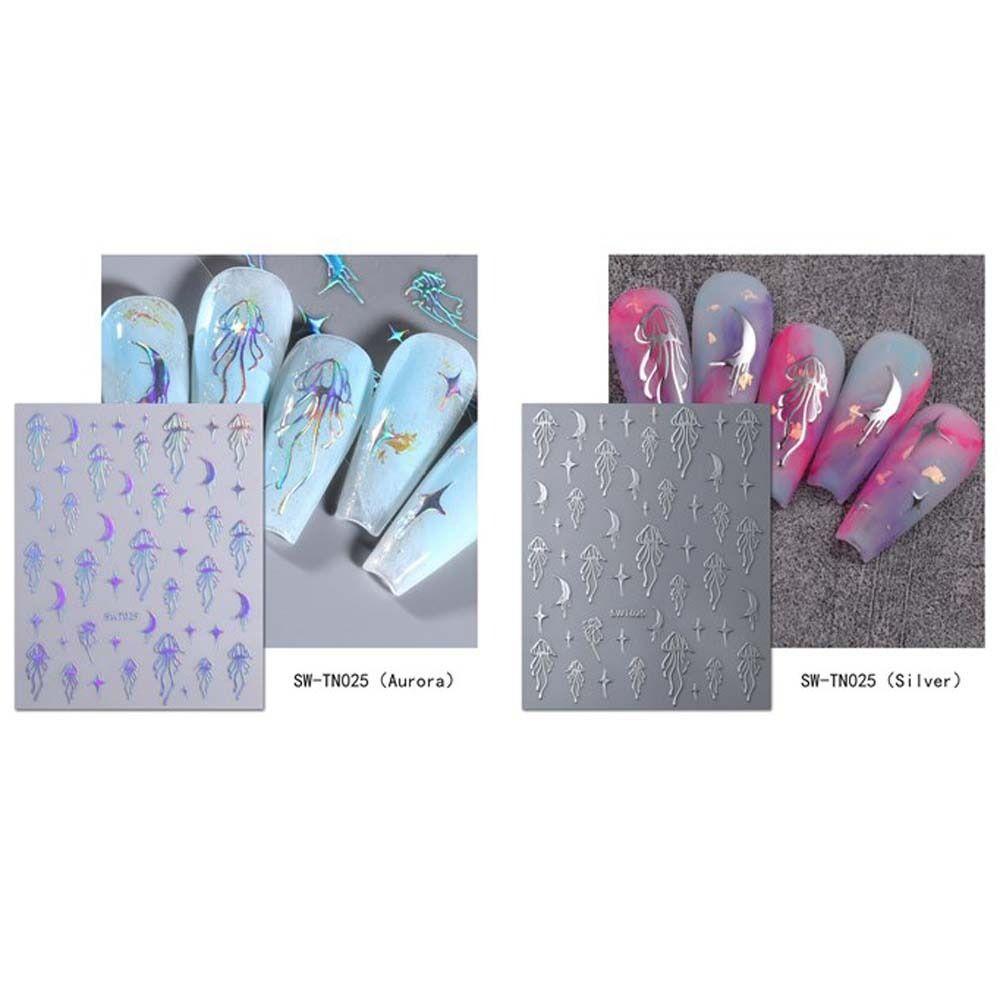 Agustinina Stiker Kuku Bintang Perekat Diri Aurora Ubur-Ubur DIY Nail Art Dekorasi Kuku