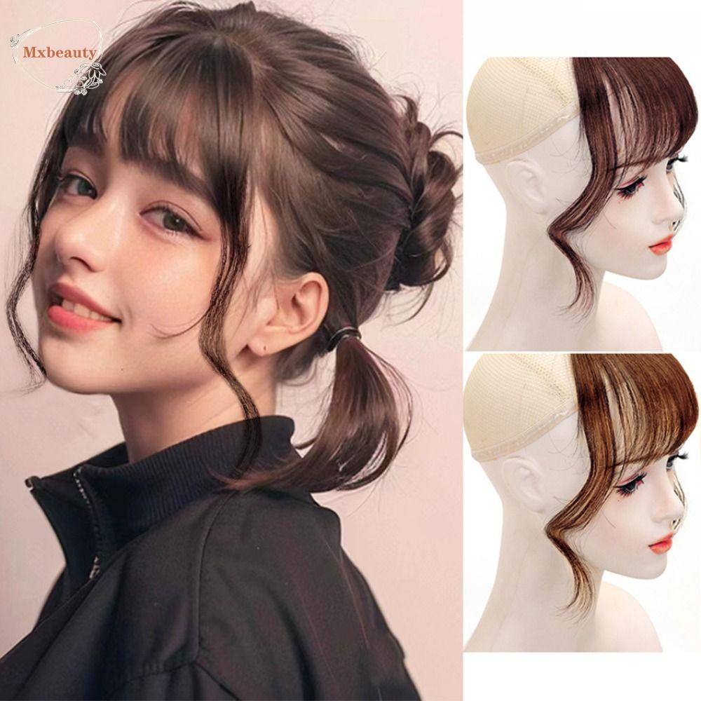 Mxbeauty Poni Rambut Palsu Trendi Kualitas Tinggi Mulus Sintetis Klip In hair Extension Human hair Invisible Long Curly Bangs Fringe Front Wig