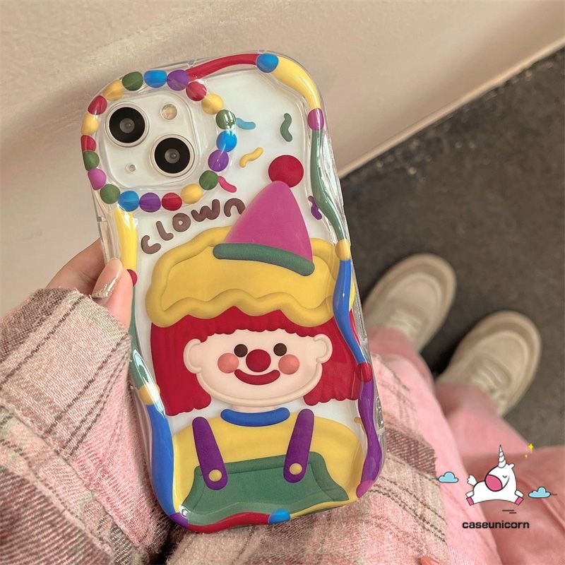 Untuk Oppo A12 A17k A5s A57 A15 A16 A54 A17 A7 A55 A16K A5 A9 A16s A3s A95 A96 A54s A74 A1k A31 A53 A92 A16E A77 A52 A33 A76 Badut Lucu 3D Wavy Curved Edge Soft Case Dengan Tangan Tali Jam