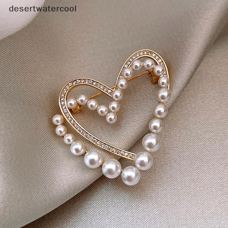Deid Klasik Kristal Hati Mutiara Bros Pin Trendi Pakaian Gaun T-shirt Jantung Syal Bros Kristal Sutra Syal Gesper Bros Martijn