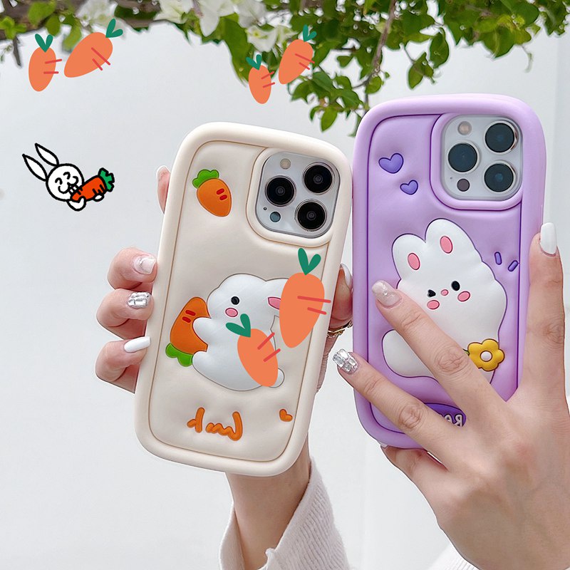 Stereoscopic Cartoon Rabbit Bunny Silicone Soft Case for IPhone 6S 7 8 Plus X XR Max iPhone 11 12 13 14 Pro Max Cute TPU Phone CASE Cute Pretty Girl's Fashion