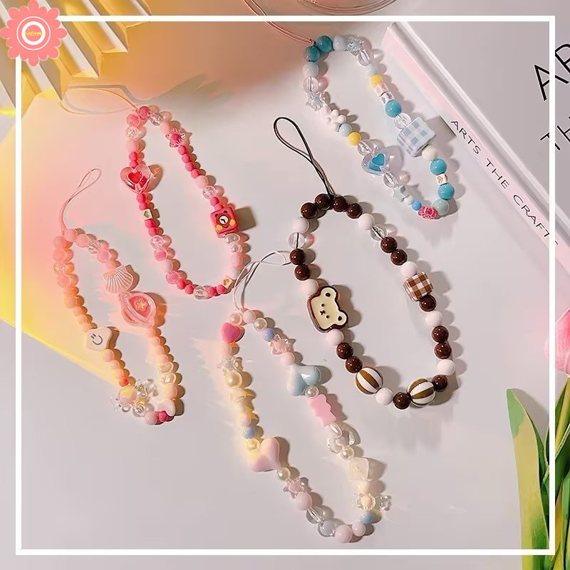 Korea Fashion Kelinci Lucu Beruang Ikatan Simpul Bunga Mutiara Imitasi Manik-Manik Ponsel Rantai Ponsel Lanyard Aksesoris Phone Charms