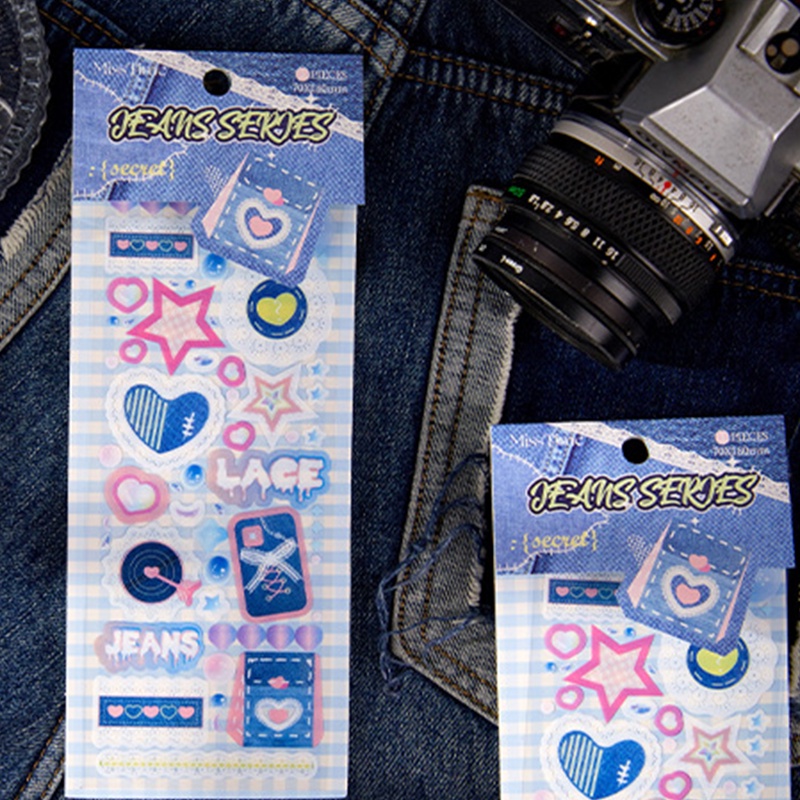 Retro Denim Jeans Style Stiker Mahasiswa Indah Dekoratif DIY Jeans Stickers