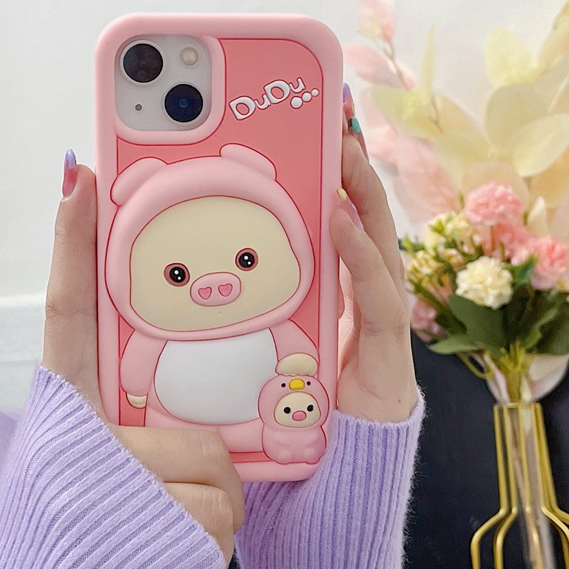 Stereoscopic Cute Pink Pig Silicone Soft Case for IPhone 11 12 13 14 Pro Max TPU Phone CASE Cute Pretty Girl's Fashion